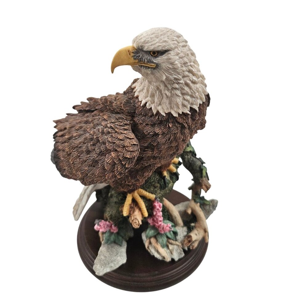 Country Artists Eagle With Foxgloves Figurine Resin Wood Base Home Decor